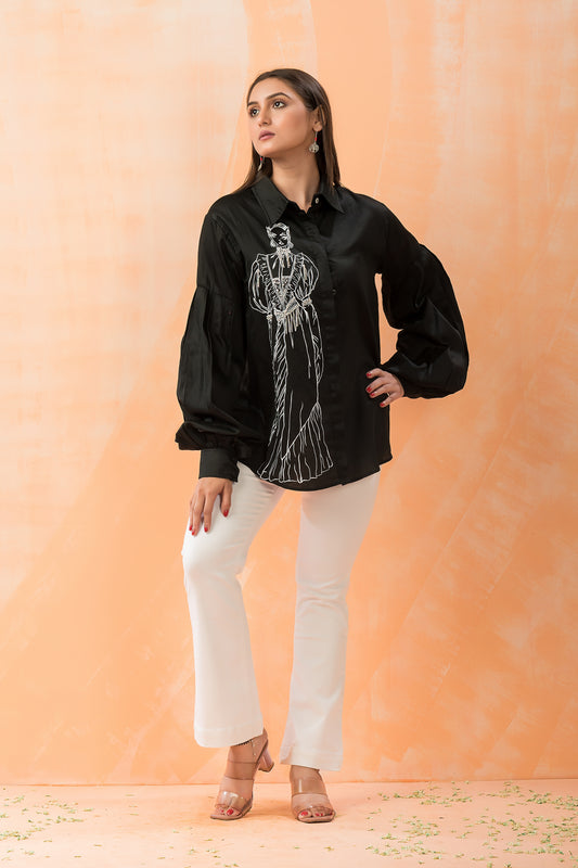 Designer Cotton Black Embroidered Shirt