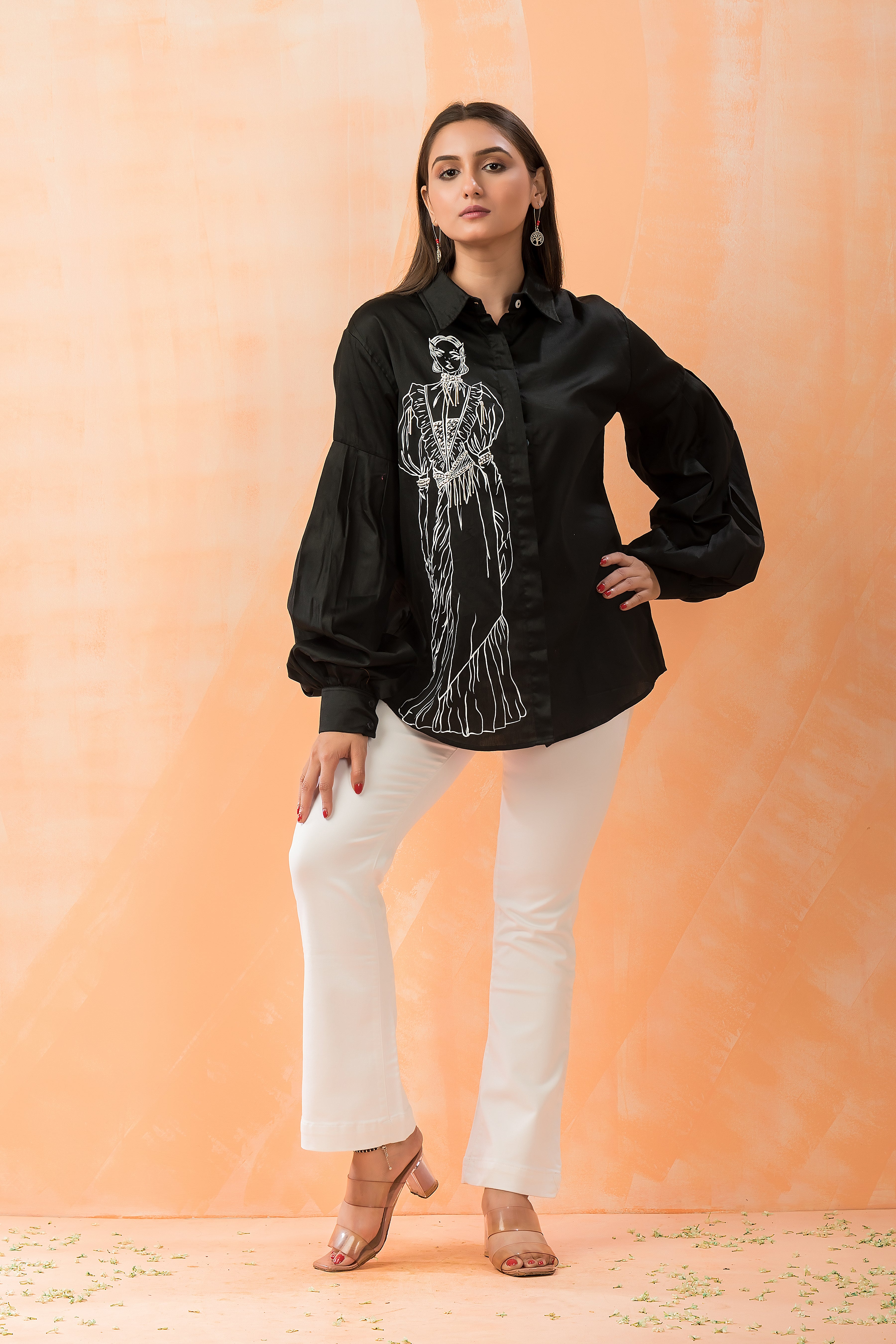 Designer Cotton Black Embroidered Shirt