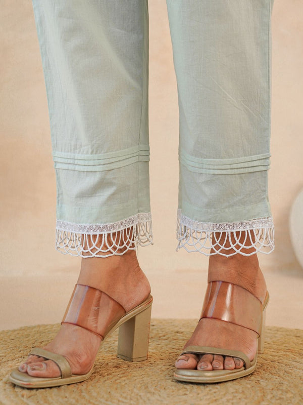 Graceful Bloom Mint Cotton Kurta and Pant Set