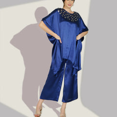 Blue Satin Sequin Work Kaftan Co-ord Set