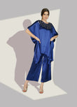 Blue Satin Sequin Work Kaftan Co-ord Set