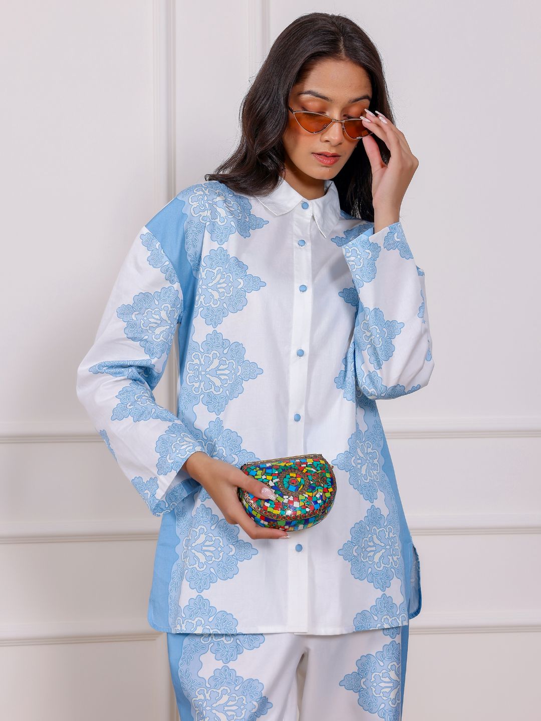 Azure Bloom Printed Co-Ord Shirt & Pant Set