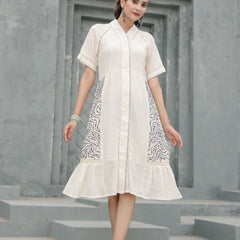 Cotton Linen Off-white Midi Dress