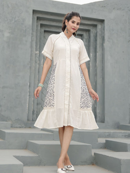 Cotton Linen Off-white Midi Dress
