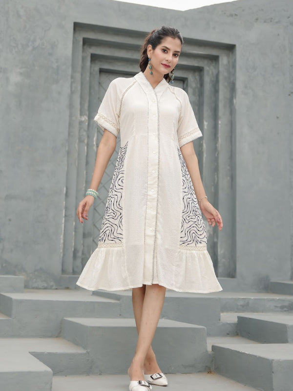 Cotton Linen Off-white Midi Dress