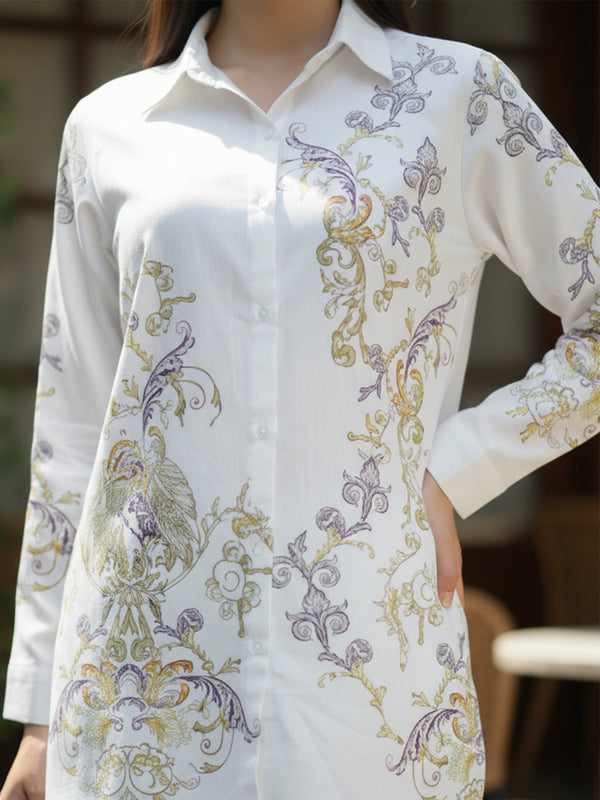 Luxury White Printed Full Sleeve Women’s Co-ord