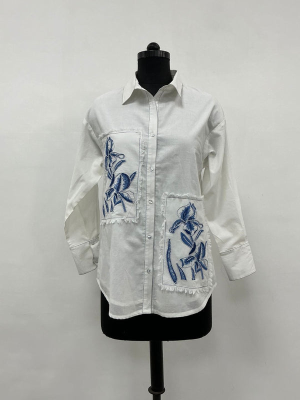 Over Sized White Collared Cotton Shirt
