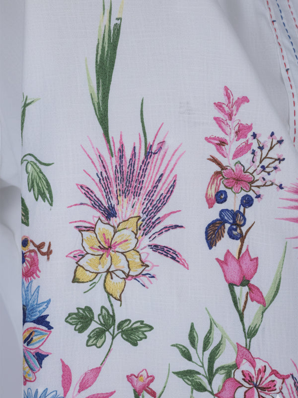 Women’s Casual White Shirt Top with Multicolor Embroidery