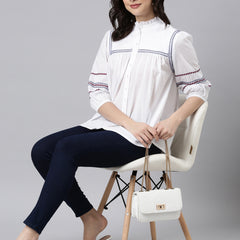 Casual Cotton White Embroidered Top