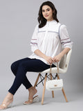 Casual Cotton White Embroidered Top