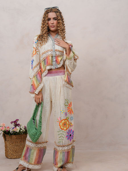 Women’s Multi-Color Cotton Embroidered Co-ord Set