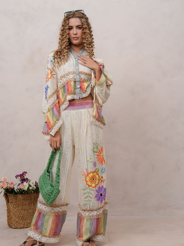 Women’s Multi-Color Cotton Embroidered Co-ord Set