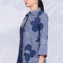 Women Designer Patchwork Navy Casual Shirt