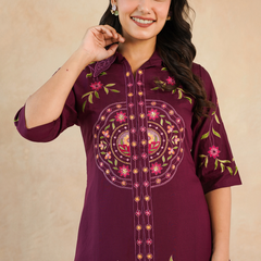 Elegant Maroon Embroidered Kurta with Matching Pants