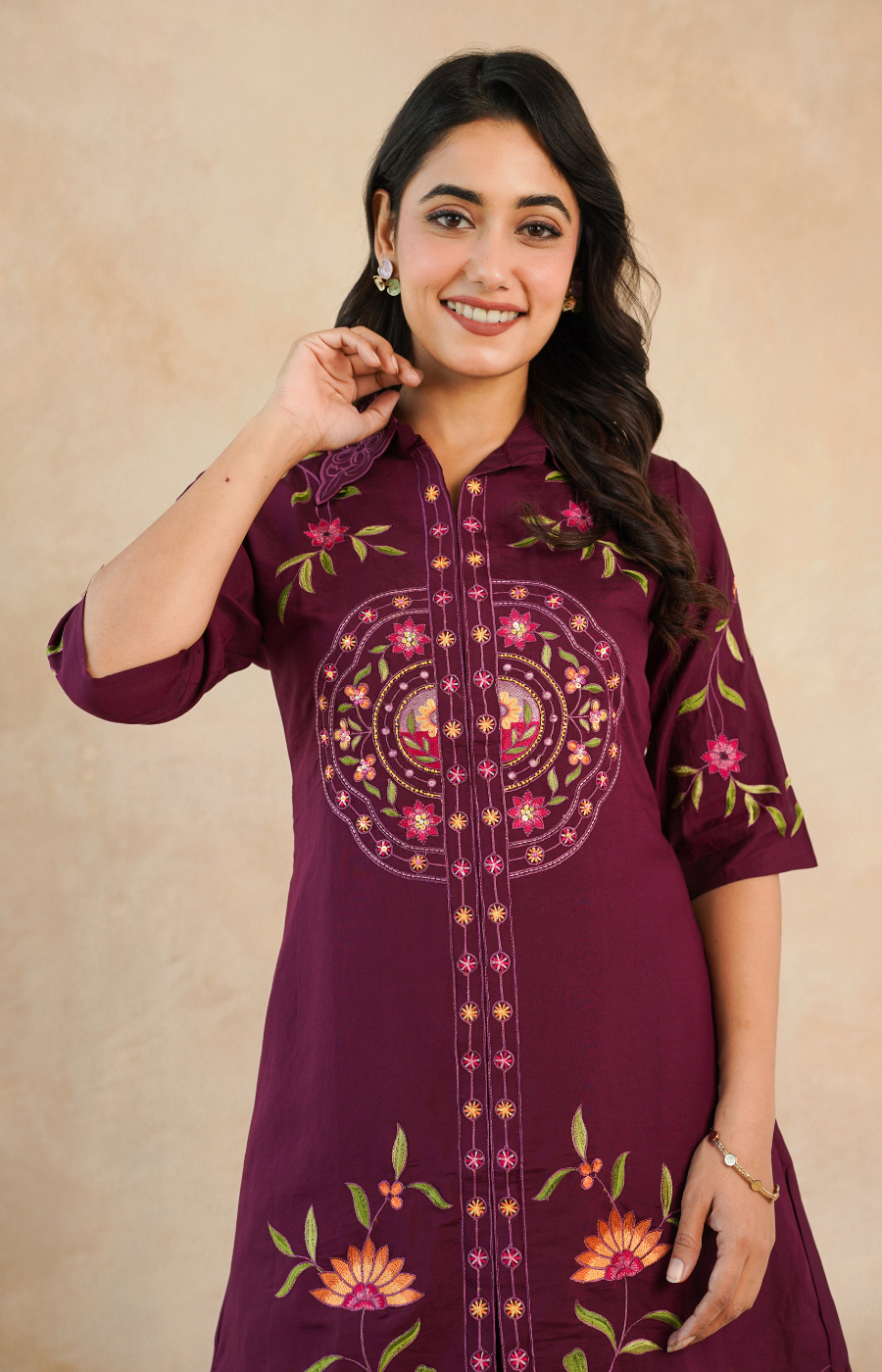 Elegant Maroon Embroidered Kurta with Matching Pants