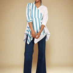White Blue Cotton Wrap shirt