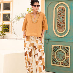 Tan Brown Abstract Printed Co-ord Set