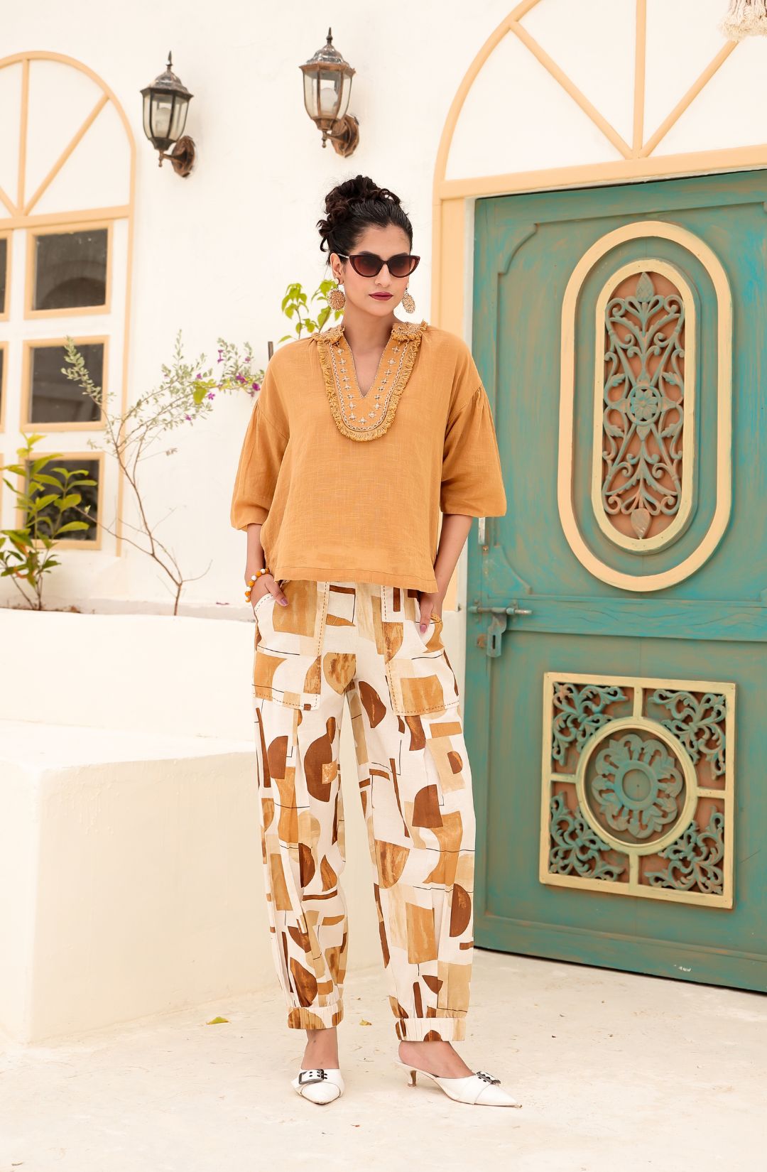 Tan Brown Abstract Printed Co-ord Set