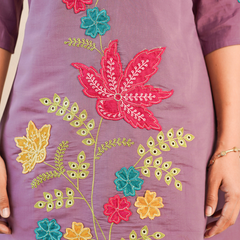 Lavender Floral Embroidered Kurta and Straight Pant Co-ord Set