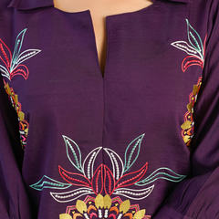 Graceful Purple Floral Embroidered Kurta with Pants
