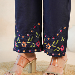 Stylish Navy Blue Embroidered Kurta with Matching Pants