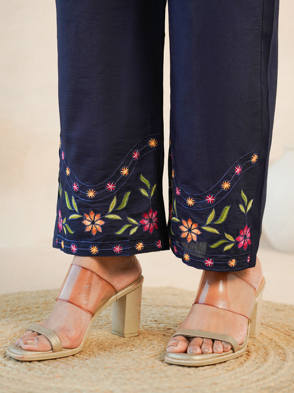 Stylish Navy Blue Embroidered Kurta with Matching Pants