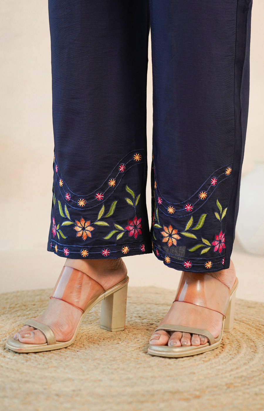 Stylish Navy Blue Embroidered Kurta with Matching Pants