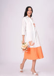 Airy Cotton Linen White Embroidered Midi Dress