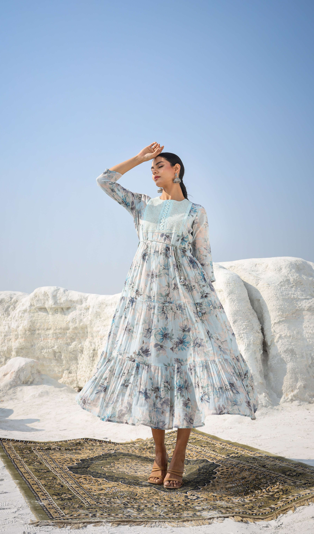 Blue Floral Printed Maxi Dress
