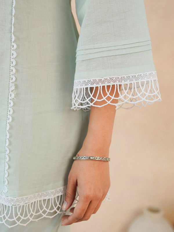 Graceful Bloom Mint Cotton Kurta and Pant Set