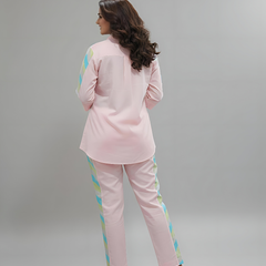 Pastel Pink Multicolor Stripe Detail Co-ord Set for Women