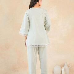 Graceful Bloom Mint Cotton Kurta and Pant Set