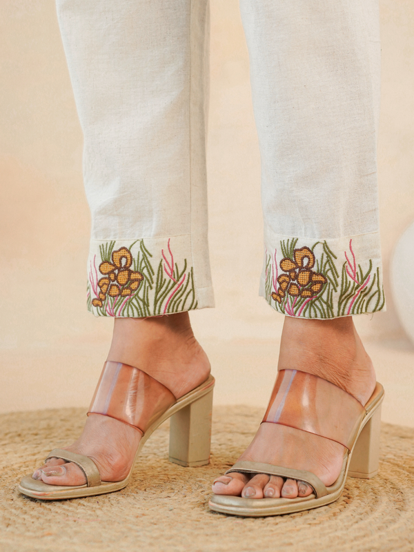 Beige Forest Harmony Embroidered Cotton Co-ord Set