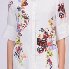 White Artistic Print Premium Cotton Co-Ord Set