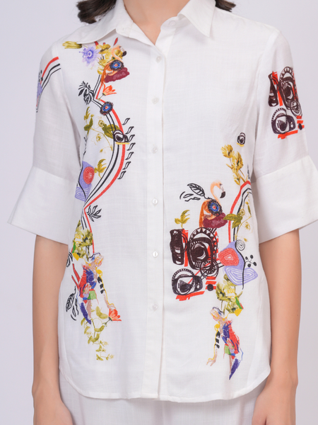 White Artistic Print Premium Cotton Co-Ord Set