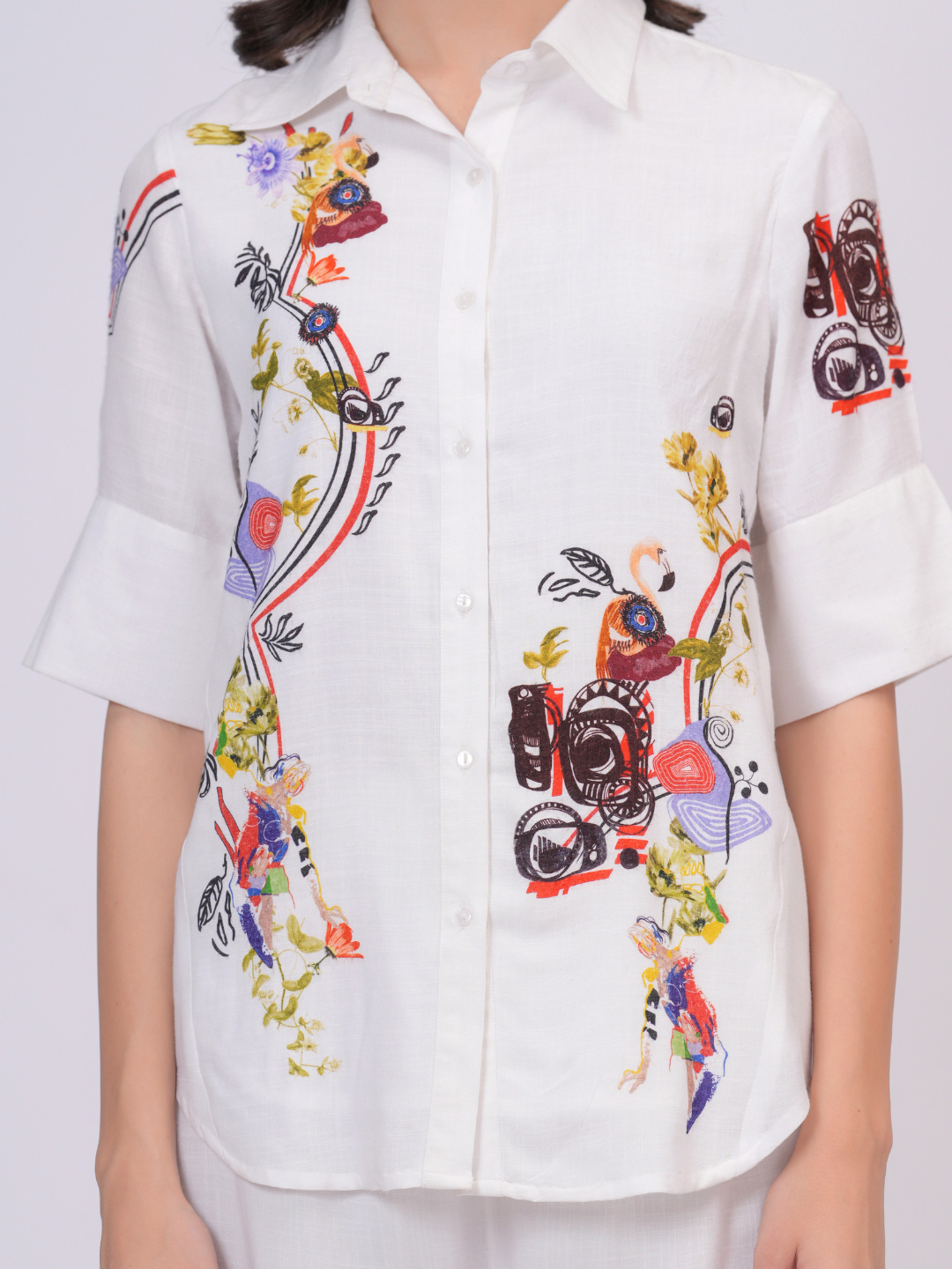 White Artistic Print Premium Cotton Co-Ord Set
