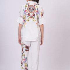 White Artistic Print Premium Cotton Co-Ord Set