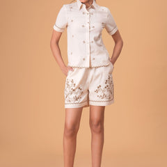Beige Brown Embroidered  Co-ord Set