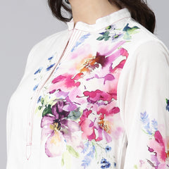 Designer White Flower Print Midi Dress