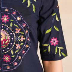 Stylish Navy Blue Embroidered Kurta with Matching Pants