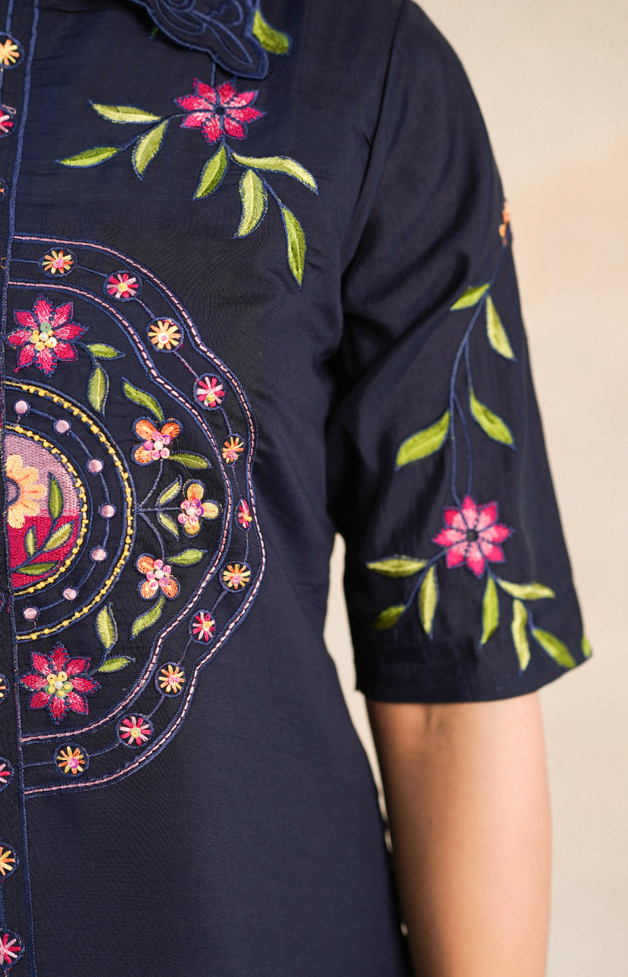 Stylish Navy Blue Embroidered Kurta with Matching Pants