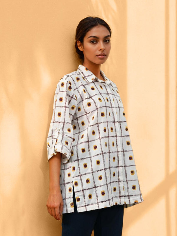Rosy brown printed cotton shirt