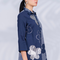 Women Designer Patchwork Navy Casual Shirt
