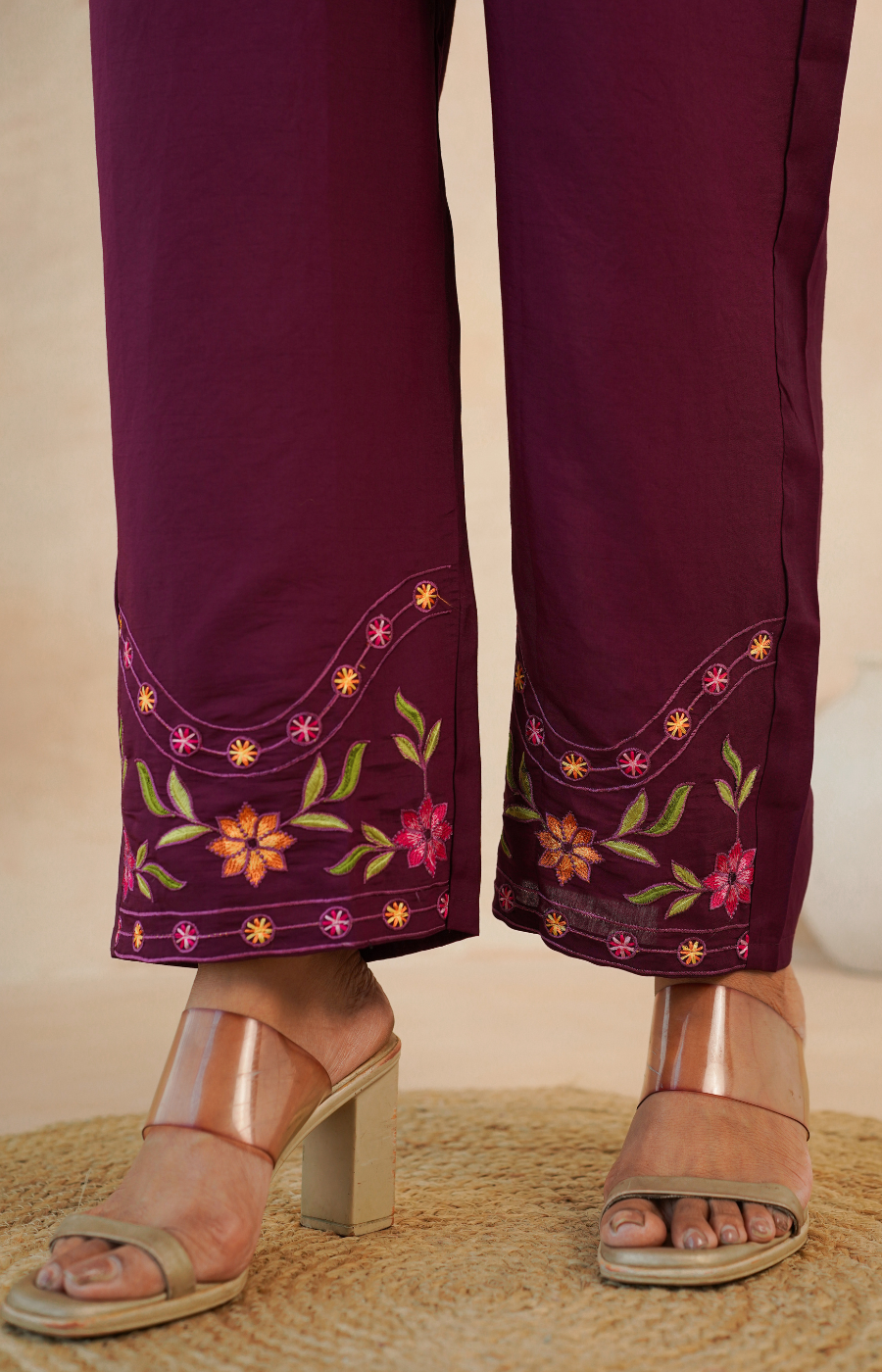 Elegant Maroon Embroidered Kurta with Matching Pants