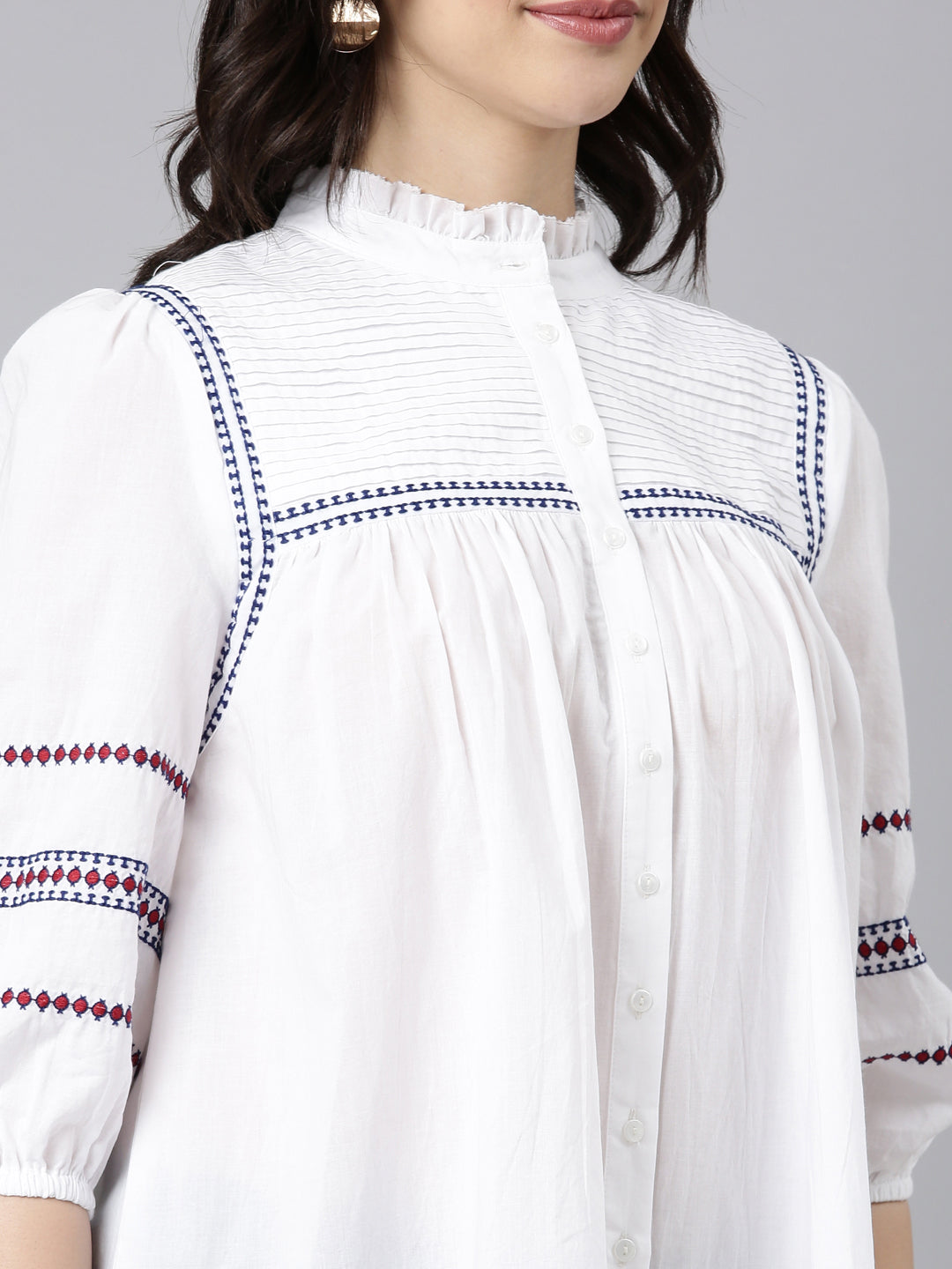 Casual Cotton White Embroidered Top