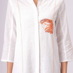 Airy Cotton Linen White Embroidered Midi Dress