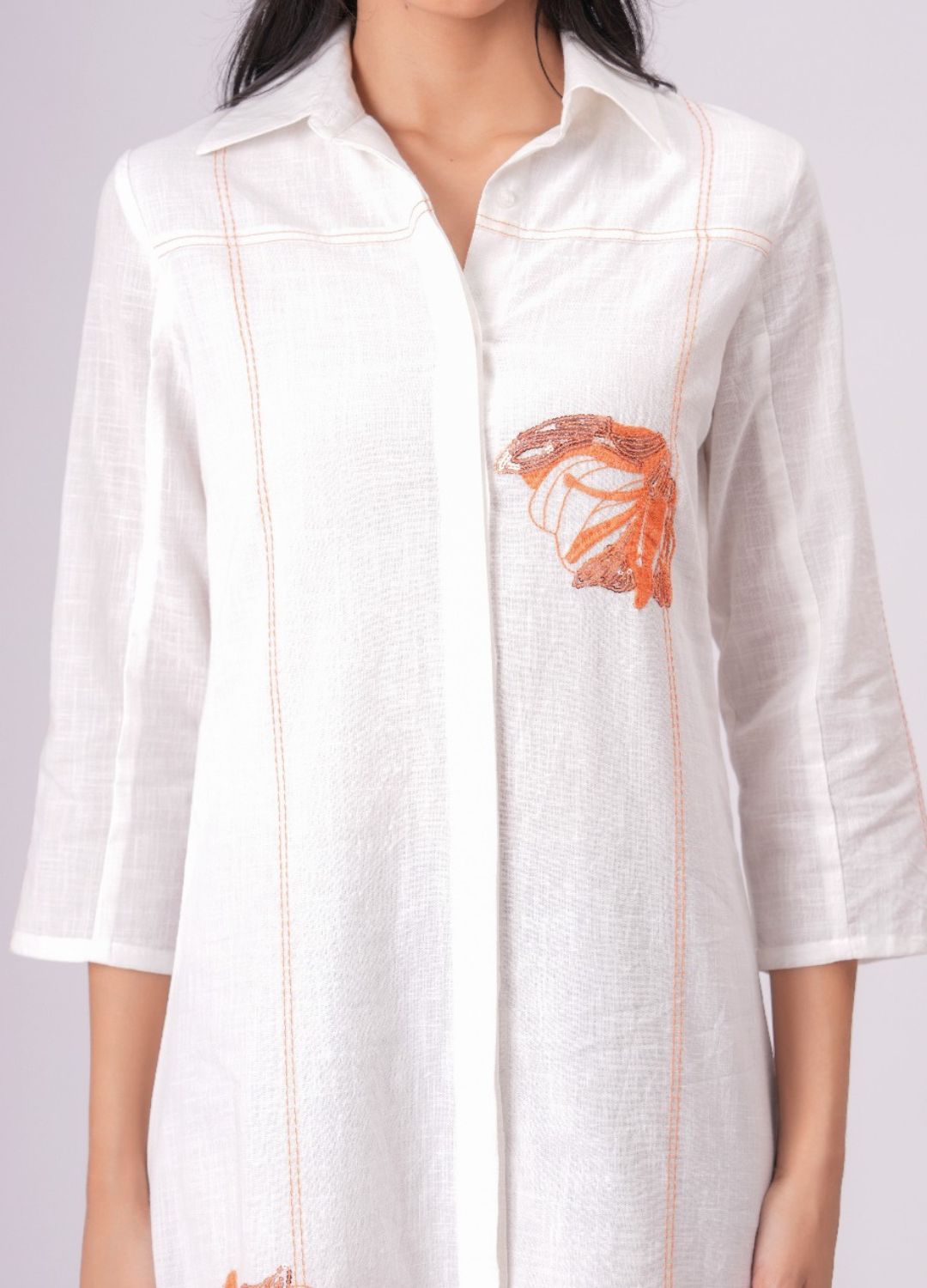 Airy Cotton Linen White Embroidered Midi Dress
