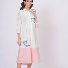 Pink Linen Embroidered Shirt Dress