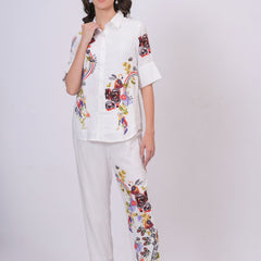 White Artistic Print Premium Cotton Co-Ord Set