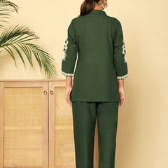 Green Floral Embroidered Cotton Co-ord Set